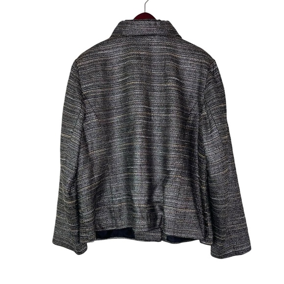 Chicos metallic thread blazer jacket button-front collared long sleeve silver XL - Picture 2 of 5